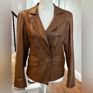 Evereve Elizabeth St. Brown Faux Leather Blazer